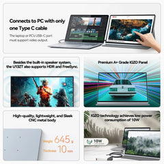 Intehill-Moniteur portable à écran tactile, 13.4 pouces, 4K, 3840x2400, 500nits, 100% sRGB, U13ZT, XBox, PS4, 5, Switch, PC portable, extension