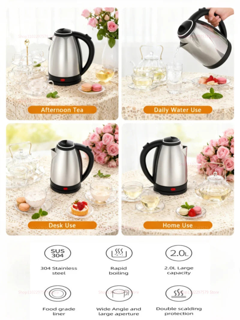 Bouilloire électrique intelligente ménage en acier inoxydable bouilloire à eau Portable 1500W eau bouillante Pot 2L bouilloire appareil ménager royaume-uni/ue