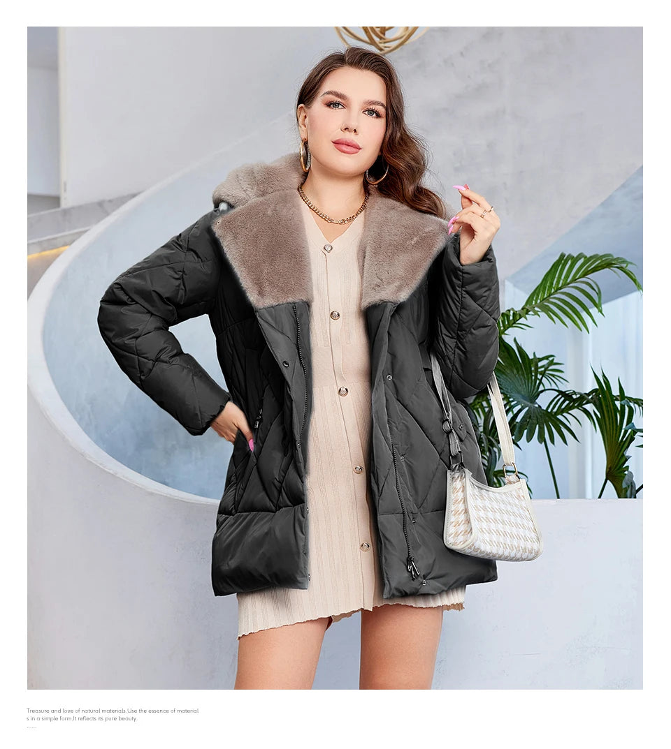 HaiLuoZi-Veste Courte à Capuche avec Fourrure pour Femme, Vêtement d'Hiver de Grande Taille, Design de Matelassage Indépendant, Grandes Poches, Combiné 2023, Nouvelle Collection 1163
