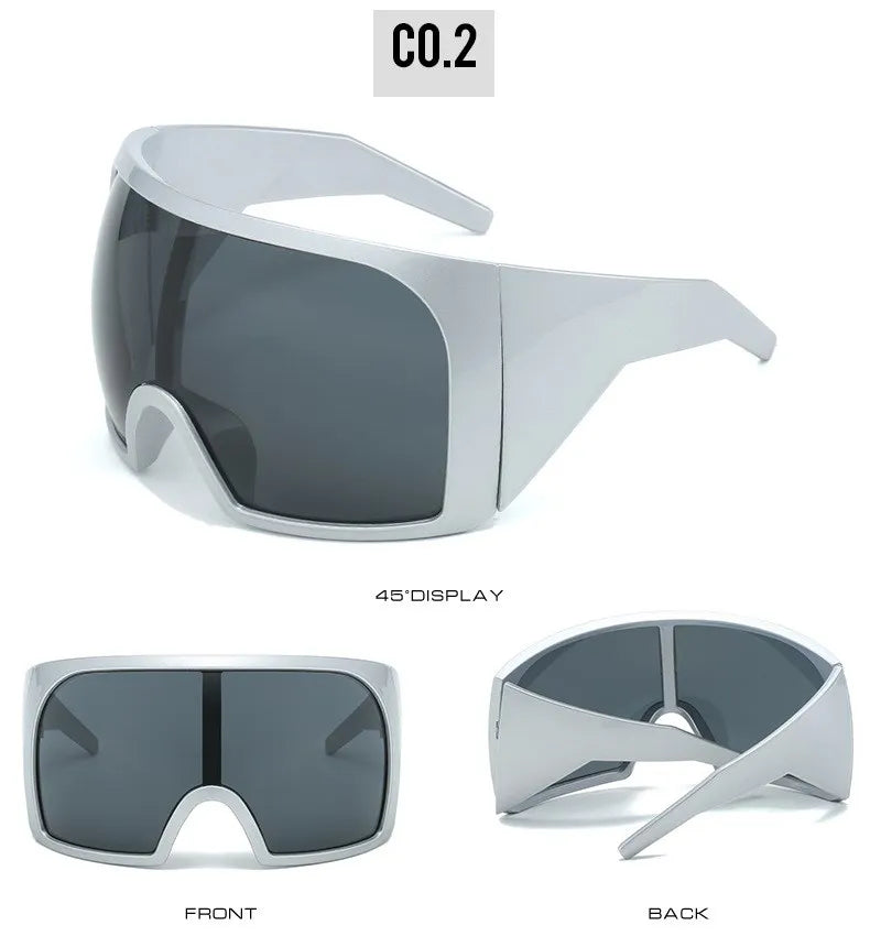 Lunettes de soleil surdimensionnées Punk Shield pour femmes et hommes, grande monture, marque de luxe, masque Steampunk, lunettes de sport pour dames, UV400, 2025