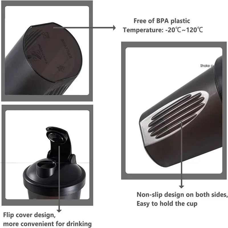 Bouteille Shaker de 600ml, bouteille en plastique Shaker de protéines de 20oz, bouteille de Fitness Portable pour les amateurs de Fitness et les athlètes
