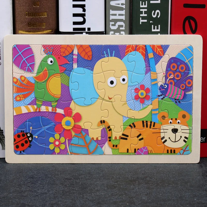 Nouveau 24 pièces Puzzles en bois enfants dessin animé Animal bois Puzzle jouets d'apprentissage éducatif précoce pour enfants cadeau