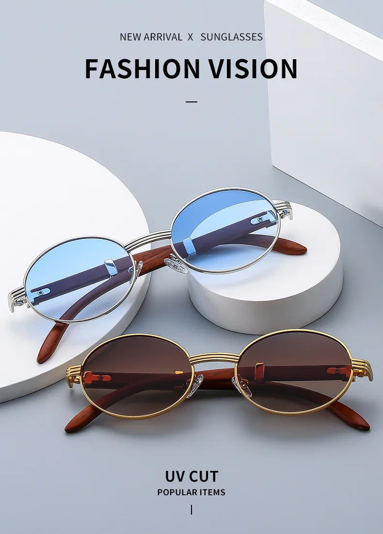 Lunettes de soleil rétro Imitation Grain de bois pour hommes et femmes, ovales, tendance, Protection Uv, nouvelle collection
