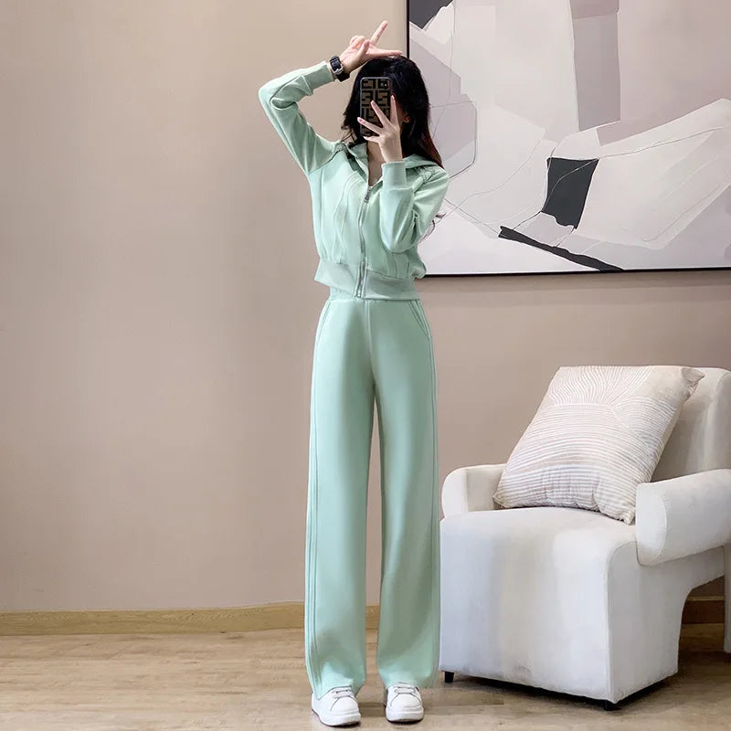 Ensemble de vêtements de sport décontractés pour femmes, sweat à capuche amincissant pour jeunes, tendance, deux pièces, en Polyester, manches longues, confortable, printemps automne