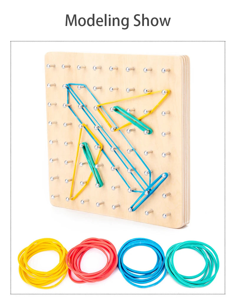 Ensemble de jouets mathématiques en bois pour enfants, bande de caoutchouc de forme géométrique, jeu de planche à air, jouet éducatif créatif Montessori, cadeau de noël fin