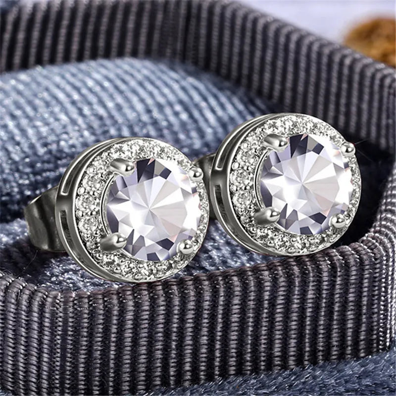 Boucles d'oreilles rondes en cristal pour femmes, argent regardé 925, bijoux de mariage vintage, luxe, blanc, Zcomprend sur pierre