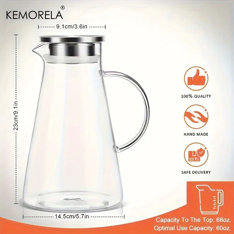 Pichet à eau Transparent en verre résistant à la chaleur, bouilloire et tasses d'eau froide avec poignée, pichet de grande capacité pour le bureau et la maison