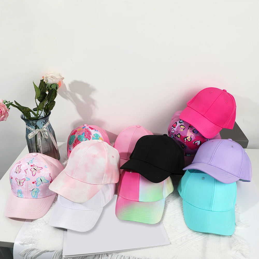 Casquette de Baseball pour Enfant Fille et Garçon, Chapeau de Soleil, Dos Creux, Queue de Cheval, Snapback Hip Hop, Os Réglables
