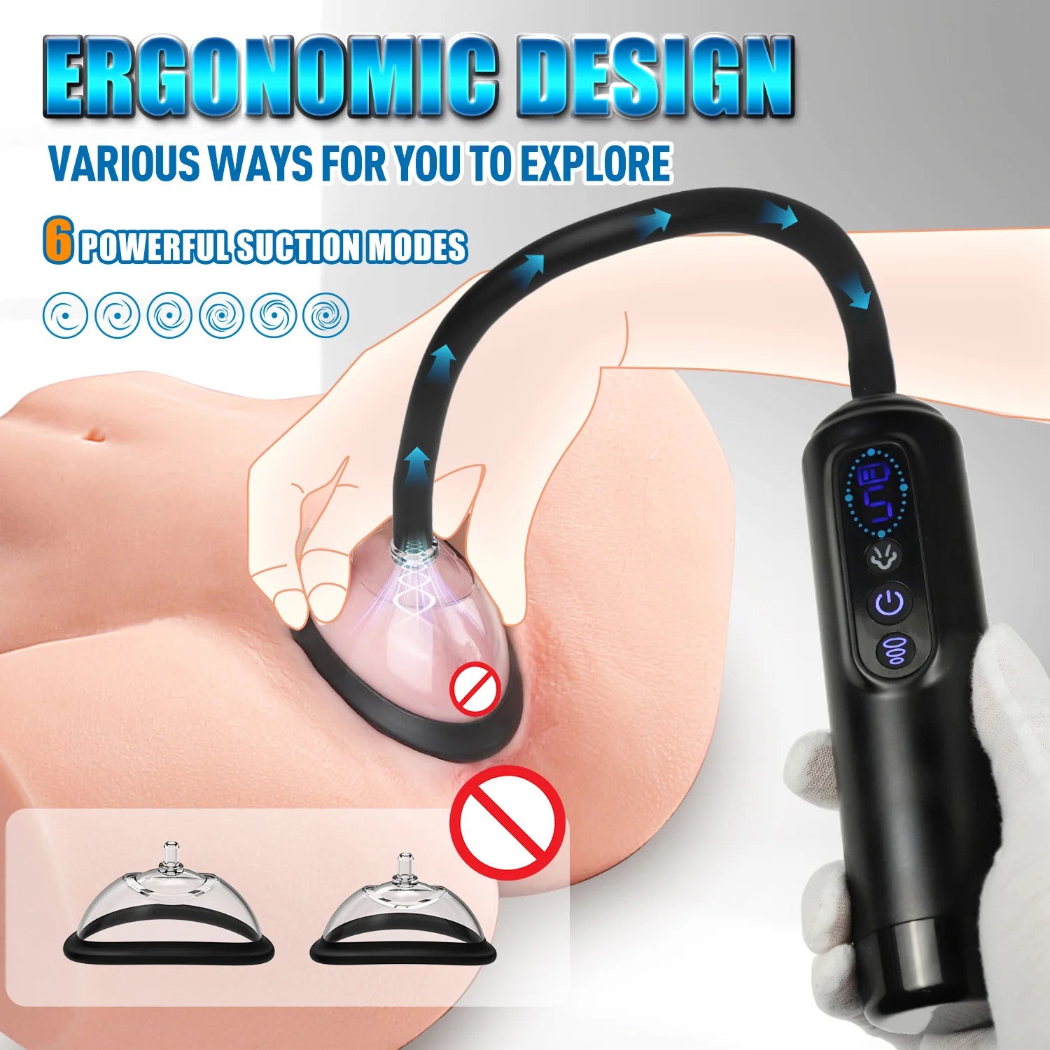 Electric BDSM suction pump for women, vibrating pussy pump, vacuum suction toy, vaginal sex pump, 7 suction cups, clitoral and nipple suction cup.