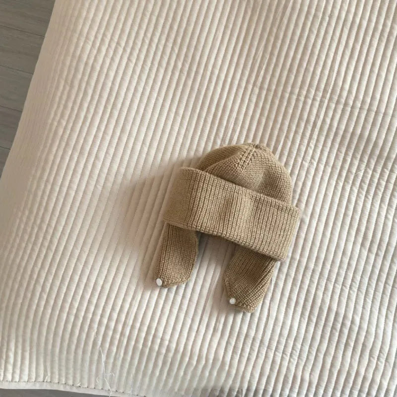 Bonnet en tricot coréen pour bébé, bonnets solides pour enfants, bonnet pour enfants, bonnets de protection des oreilles pour filles et garçons, automne et hiver