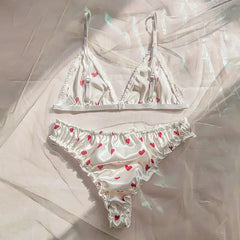 Ensemble de soutien-gorge Sexy en Satin imprimé cœur pour filles et femmes, Lingerie d'été sans fil, sous-vêtements deux pièces, ensemble de soutien-gorge féminin