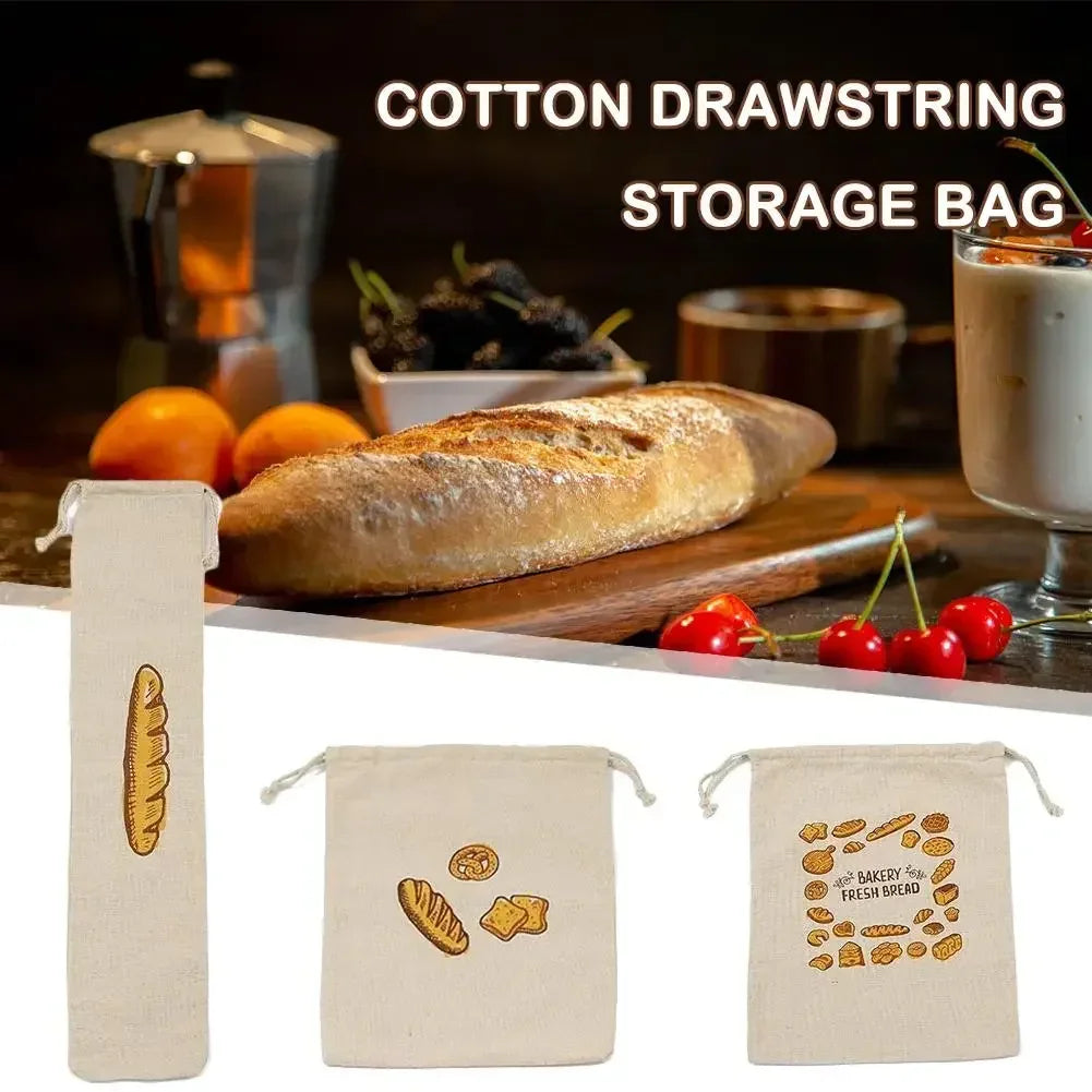 Sacs à pain en lin réutilisables avec cordon de serrage, grand rangement lavable, accessoires alimentaires, sac de rangement du pain, organisateur de cuisine non blanchi à la maison