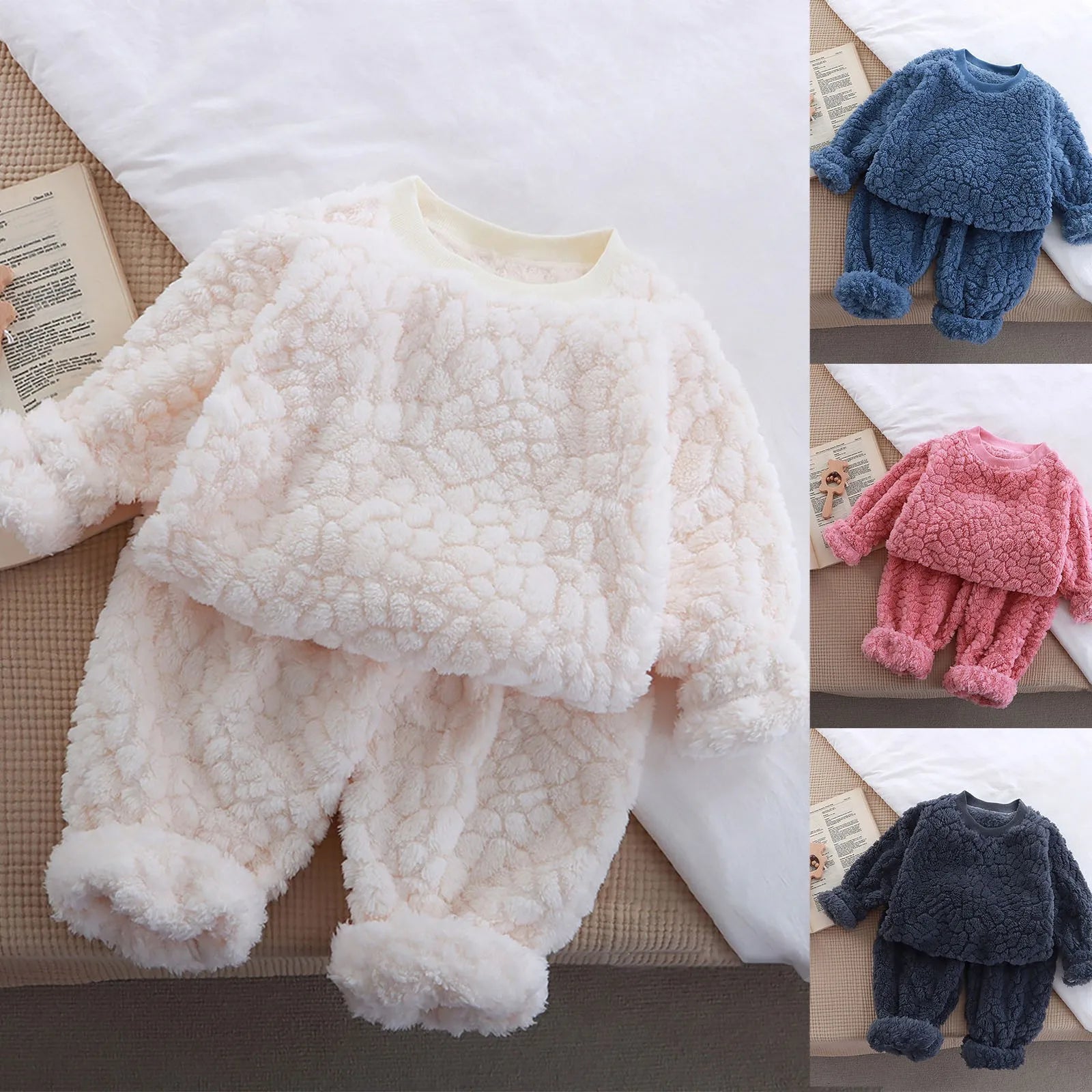 2t filles vêtements flanelle ensemble enfants deux pièces ensemble nouveau fourrure Jacquard ample col rond maison costume enfant en bas âge fille garçon correspondant