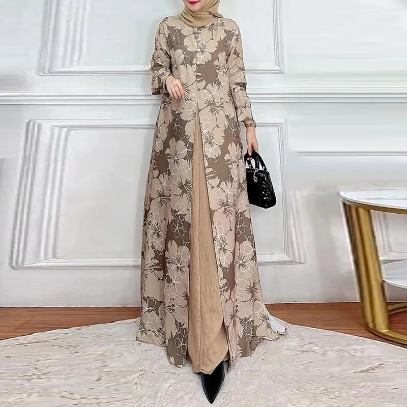 ZANZEA-Robe maxi patchwork à manches longues pour femmes, Abaya musulmane, Robe d'été élégante, Robe imprimée florale, Robe de ramadan, Kaftan éducatif, Mode
