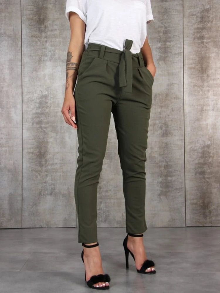 BornToGirl printemps été automne décontracté mince en mousseline de soie pantalon mince pour les femmes taille haute noir kaki vert pantalon femme pantalon