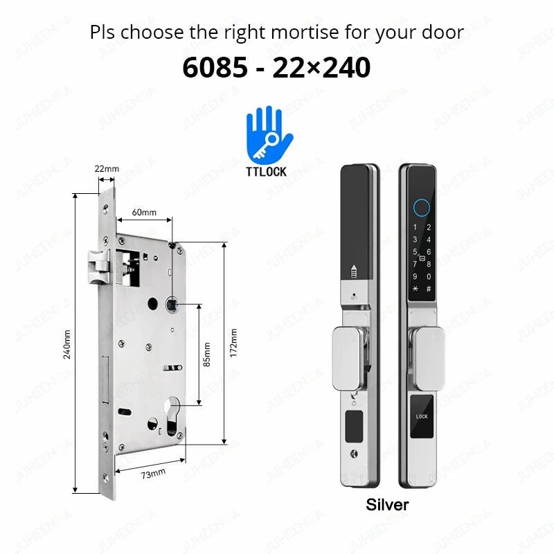 Serrure intelligente pour porte coulissante étanche, application TTLock Alexa, Code numérique par empreinte digitale, carte RFID, Anti-serrure électronique en verre d'aluminium