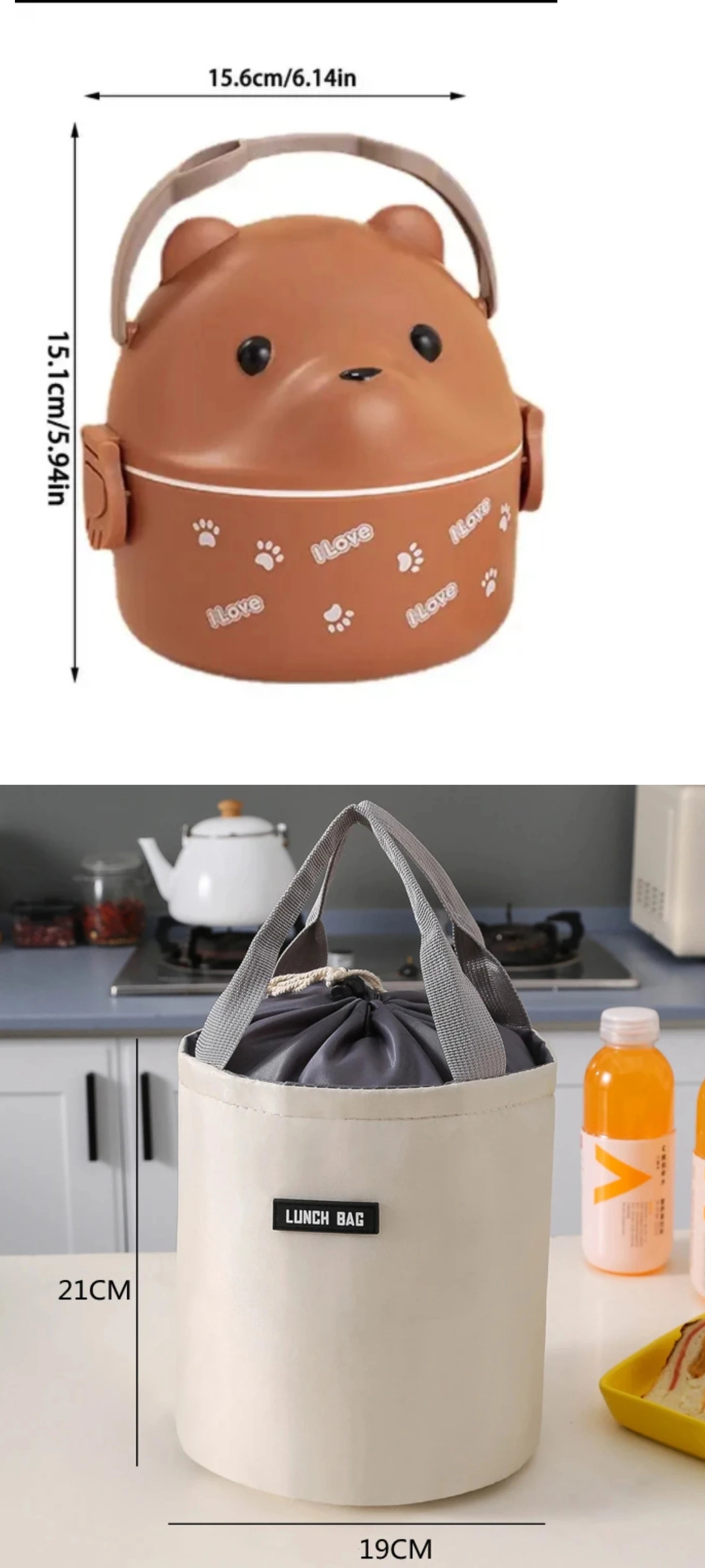 Boîte à lunch isotherme portable pour enfants, ensemble de conteneurs à lunch empilables, lunettes de dessin animé Bento, forme d'ours, récipient de stockage des aliments
