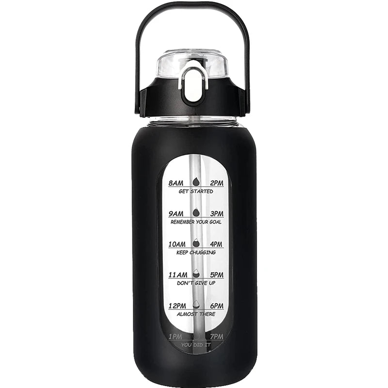 Bouteilles d'eau en verre de 1000ML avec paille, bouteille en verre avec manchon en Silicone et marqueur de temps, pour salle de sport, Camping, maison et bureau