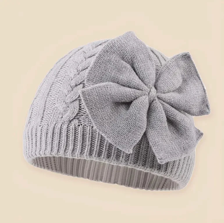 Chapeau tricoté pour bébés enfants de 0 à 2 ans, bonnet tricoté unisexe avec nœud papillon de couleur unie, protège-oreilles, bonnet pour l'automne et l'hiver