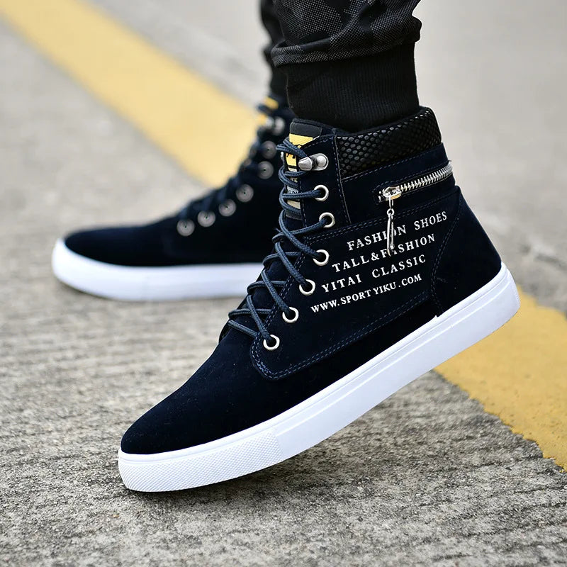 Chaussures de skateboard en cuir pour hommes, baskets montantes, chaussures de sport décontractées, chaussures de rue, chaussures de marche plates