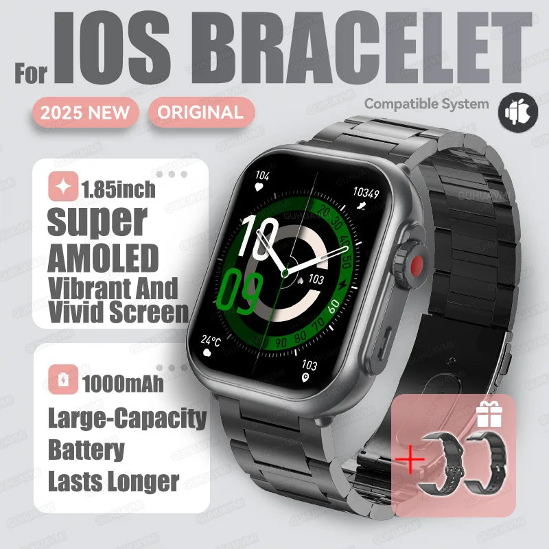 2025 nouvelle mode sport montre intelligente hommes femmes 1.85 pouces HD AMOLED plein écran tactile IP68 étanche Bluetooth appel montres intelligentes