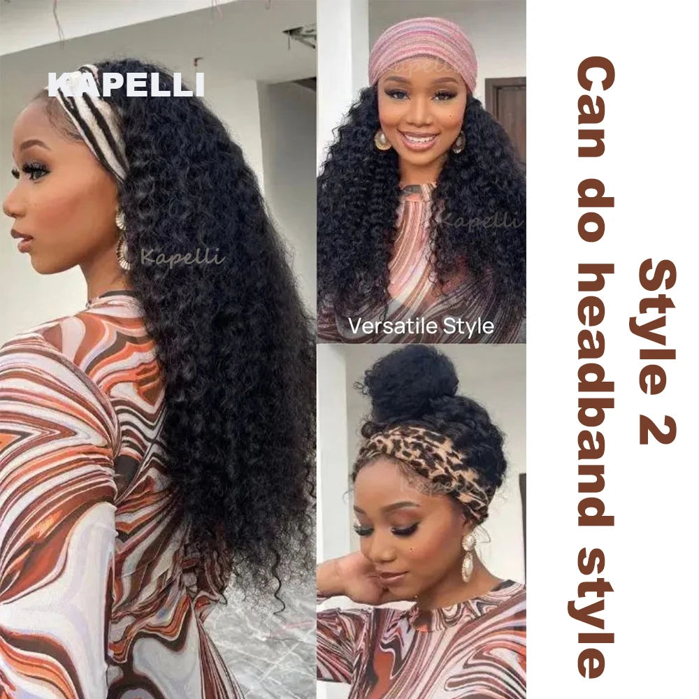 Demi-perruque cheveux humains crépus bouclés sans colle perruque cheveux humains prêt à porter 3 en 1 demi perruque avec cordon 250 densité bouclée demi-perruque