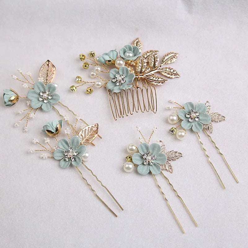 5 pièces/ensemble accessoires de cheveux de mariée pour femmes fleur perle casque diadème Barrette de mariage pince épingles à cheveux mariée peignes ornement