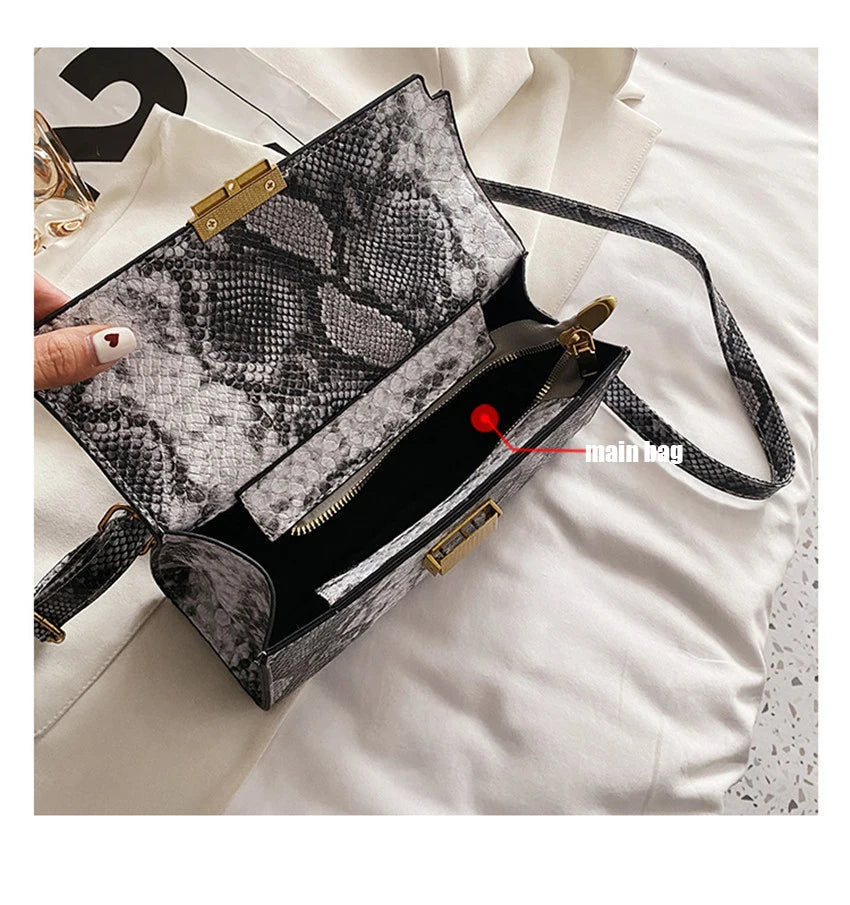 New Luxury Brand Designer Handbag Women's Snake Print Leather Shoulder Bags Fashion Small Square Crossbody Bag Bolsa De Ombro 
