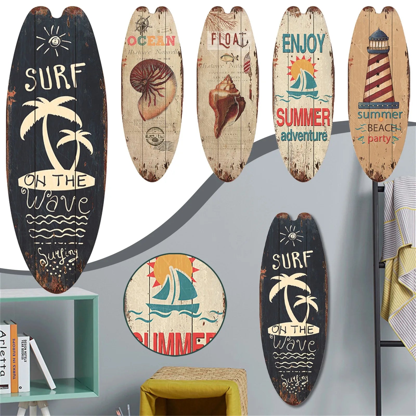 Planche de Surf en Bois, Décor de ixà Domicile, Bar, Festival, Tendance Décontractée, Panneau en Bois, Style Plage, Rétro