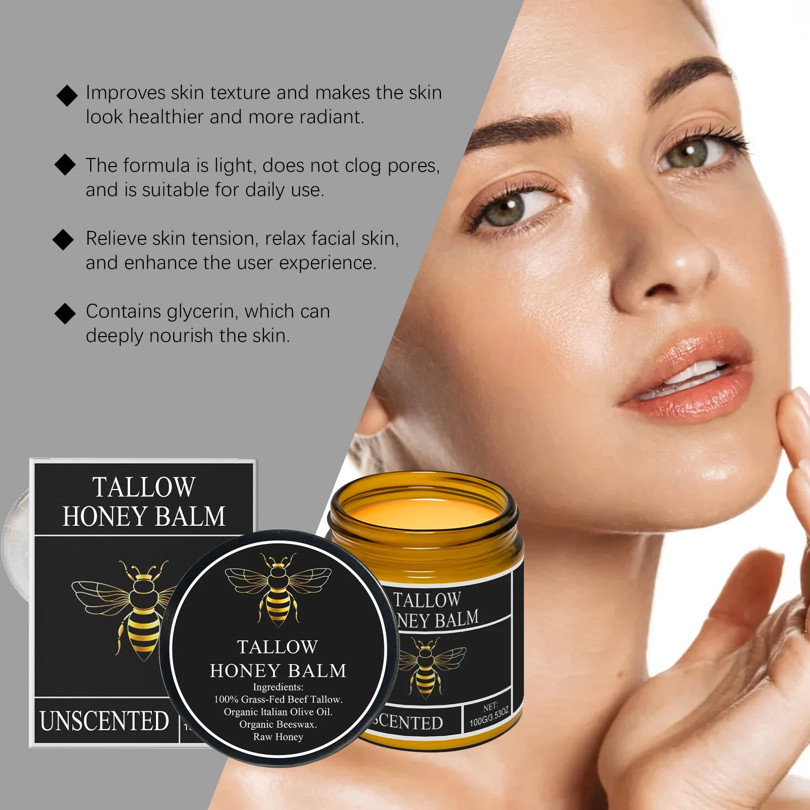 Tallow de boeuf pour la peau Tallow et baume au miel herbe biologique alimenté crème hydratante pour le visage fouettée Lotion pour le corps hydratante en profondeur