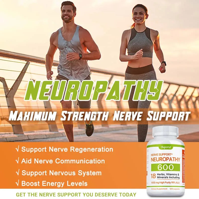 Complément de soutien pour la neuropathie 600 mg - Soutient le système nerveux, soulage le stress, favorise la fonction cérébrale et augmente l'énergie