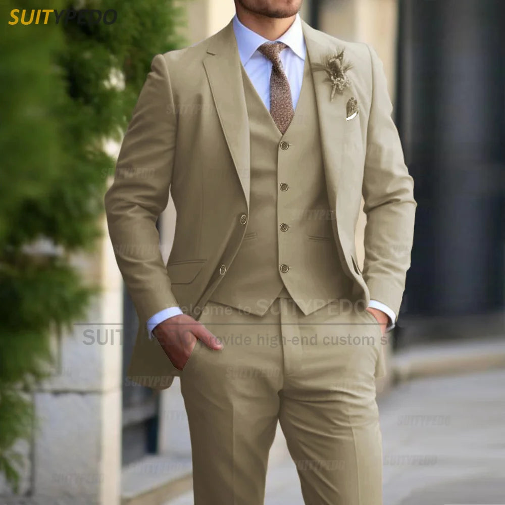 Men's formal banquet business suit set, elegant outfits for grooms, wedding parties, proms, slim fit, blazer, vest, trousers, 3 pieces