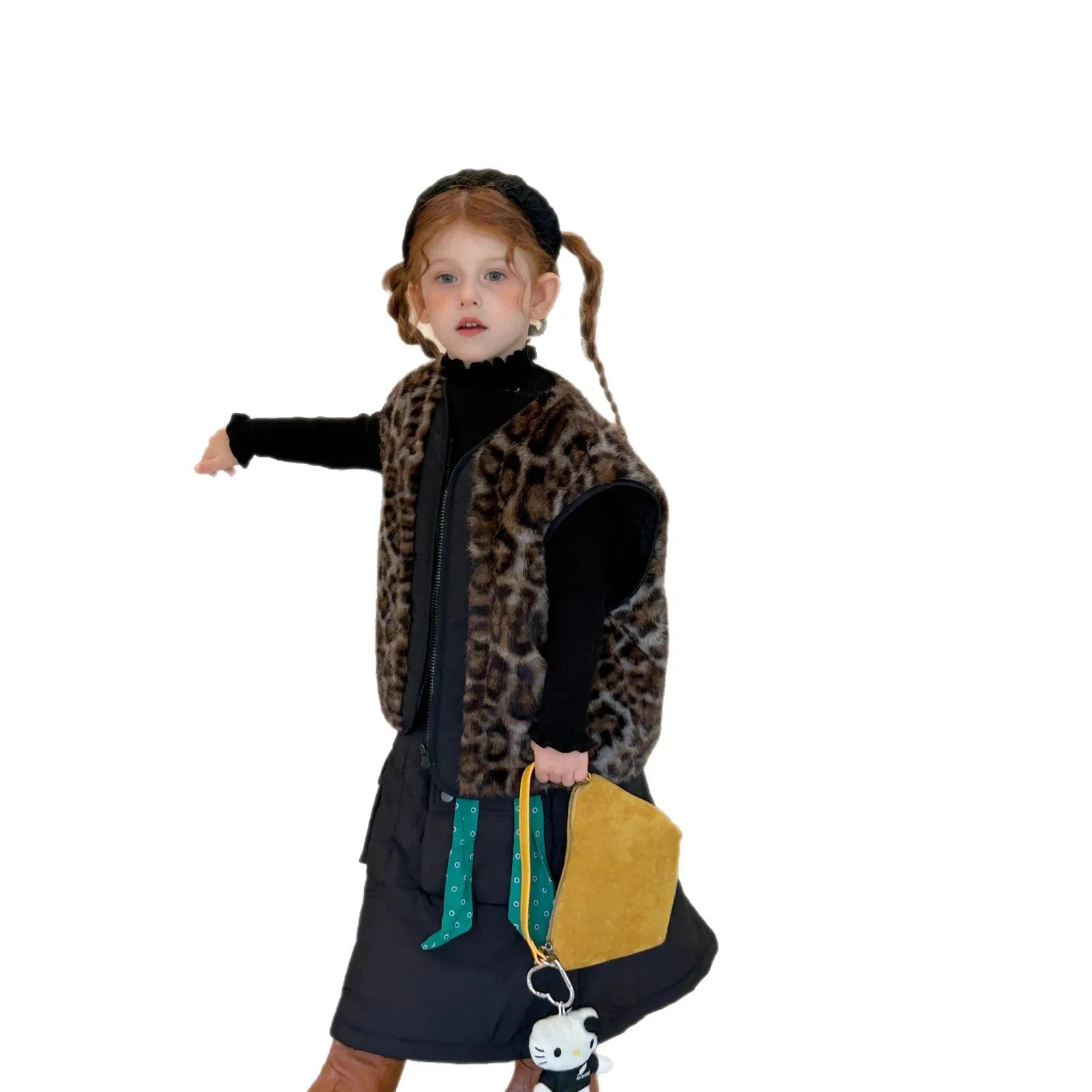 Manteau d'hiver pour filles, nouvelle mode, style occidental, fourrure intégrée, imprimé léopard, gilet en fourrure, tenue chaude quotidienne, 2025