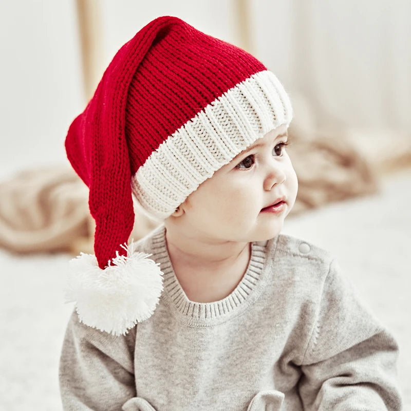 Chapeau de noël tricoté pour bébé, mignon, pompon, bonnet doux pour adulte et enfant, chapeau de père noël, cadeau du nouvel an pour enfant, décoration de noël 2023