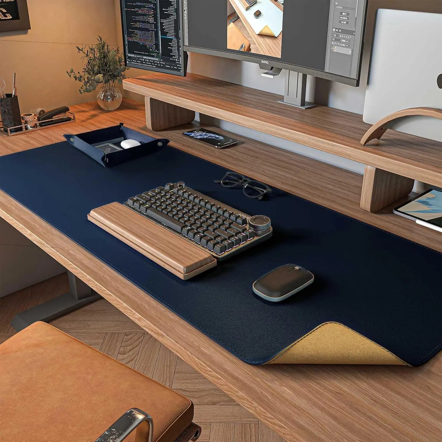 Tapis de bureau en cuir de liège, tapis de bureau pour clavier, grand tapis de souris de jeu, bloc d'écriture de bureau pour le bureau et la maison