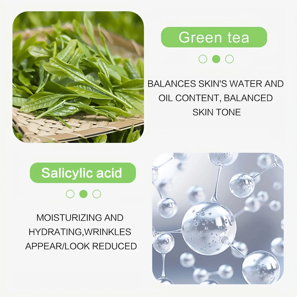 Contient l'acide salicylique et le thé vert pour éliminer les taches foncées, réparation hydratante, Essence Anti-âge, soins pour la peau du visage
