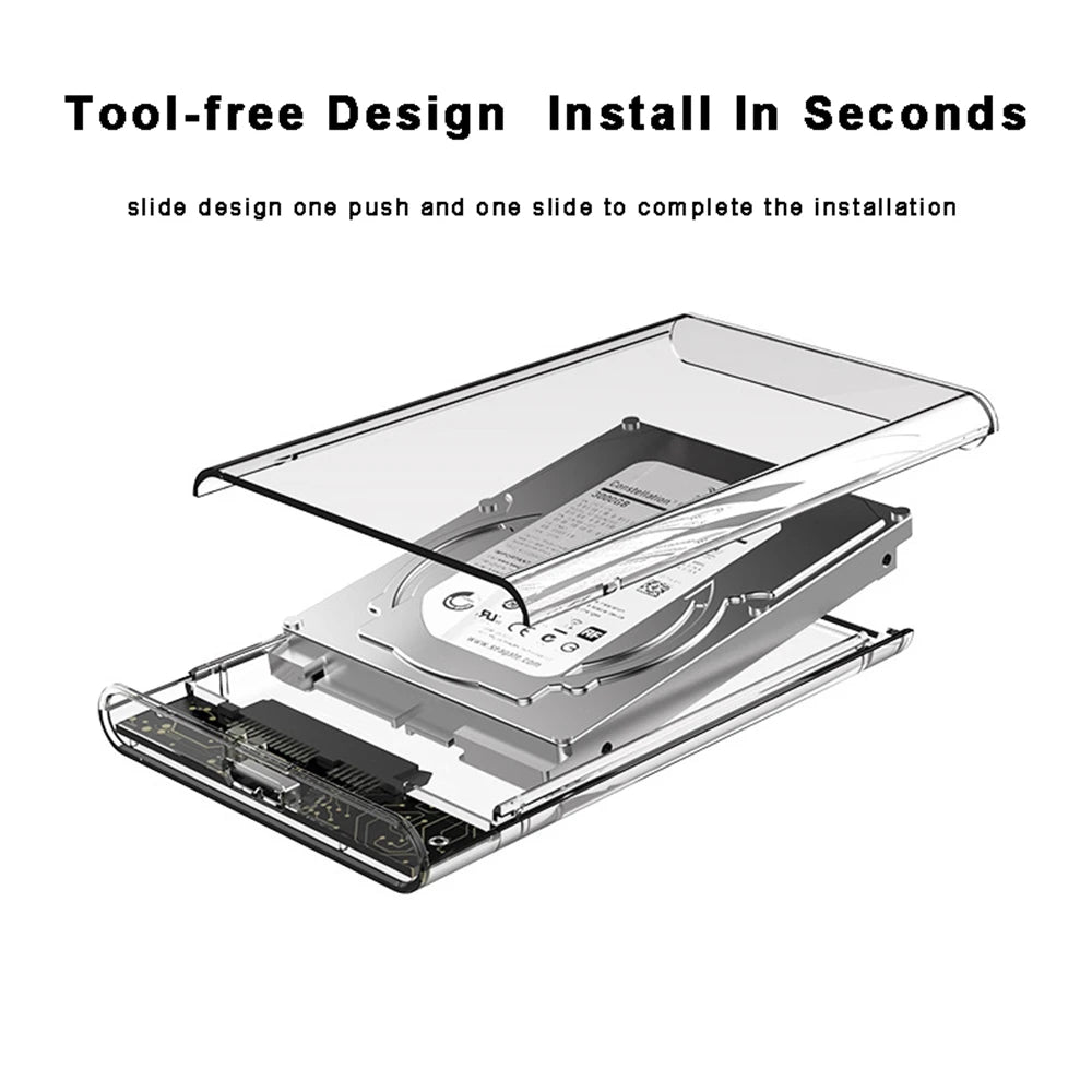 Boîtier de disque dur USB 3.0, boîtier de disque dur SATA SSD de 2.5 pouces avec vitesse de transfert de 5Gbps, boîtier externe Mobile, câble de boîtes de disque dur