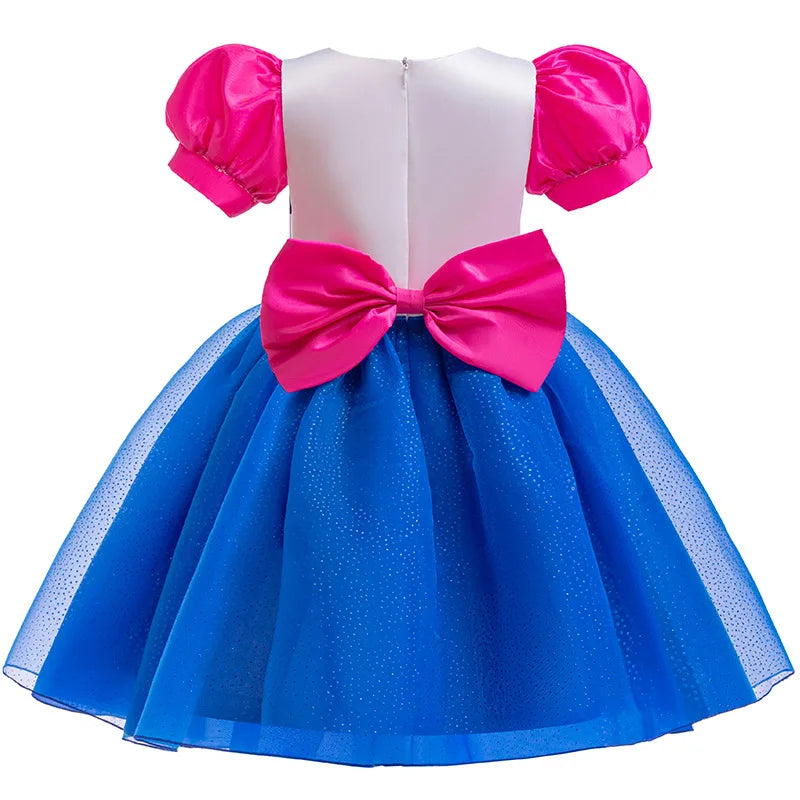 Robe de princesse pour filles de 4 à 10 ans, à la mode, avec nœud rayé, manches à bulles, costume de jeu de rôle pour poupée Gabby d'halloween