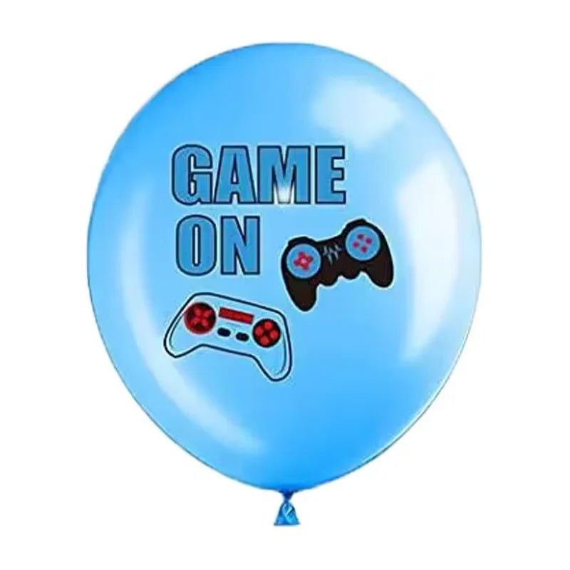 Blue game on balloons, video game controller themed latex balloon, Happy Boys game, children's birthday party favors, Gamer level up balloon