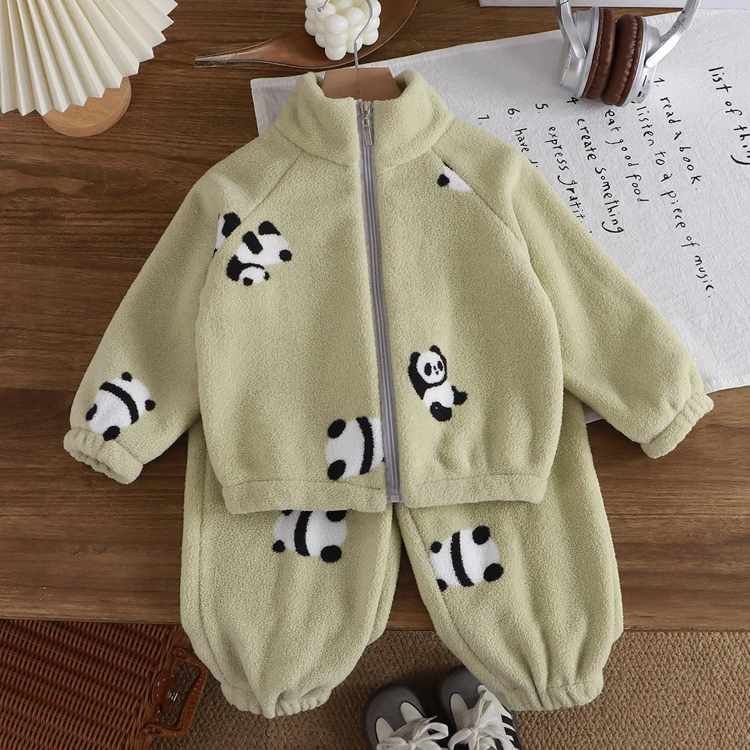 Ensemble épais en velours pour bébés, vêtements de maison pour enfants, dessin animé, secouant et brossé, automne et hiver