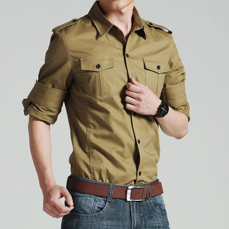 Chemises militaires pour hommes 2025 automne à manches longues vêtements de travail décontractés chemises de poche Camisas mince solide chemises militaires pour hommes Chemise Homme