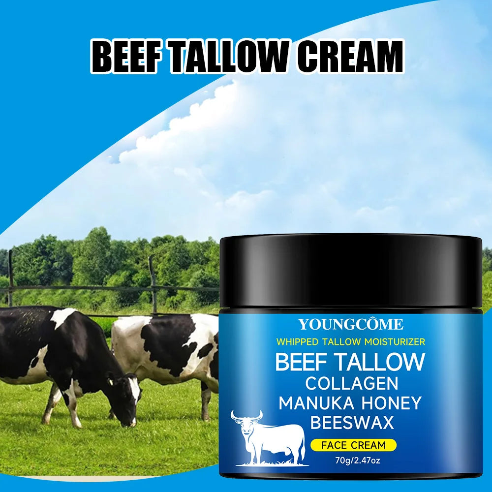 Tallow face cream with raw honey olive oil. Anti-aging face cream, wrinkle-dissolving collagen cream, smooths wrinkles, moisturizes, and firms. 