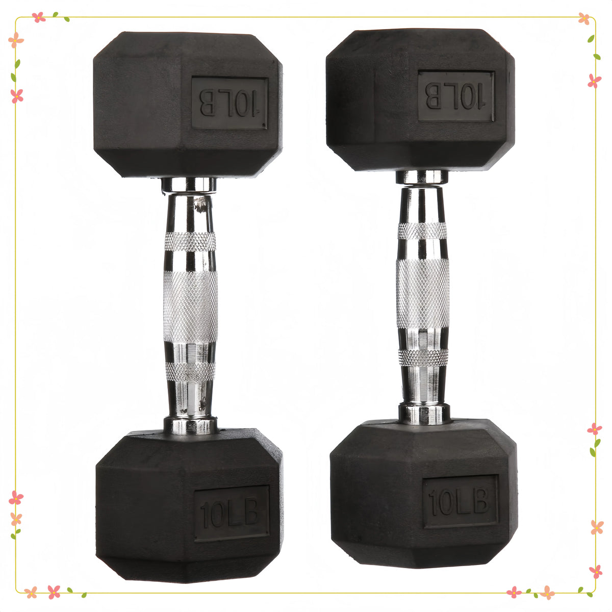 Paire d'haltères hexagonaux recouverts de caoutchouc de 10 lb, noir, conception sans rouleau pour la salle de sport à domicile, l'entraînement de force et l'haltérophilie