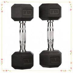 Paire d'haltères hexagonaux recouverts de caoutchouc de 10 lb, noir, conception sans rouleau pour la salle de sport à domicile, l'entraînement de force et l'haltérophilie