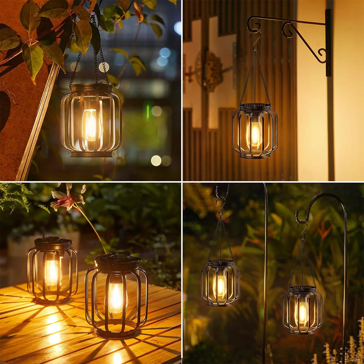 Solar LED Lantern Light with Daylight Sensor, Waterproof Outdoor Yard Light, 3000k Landscape Ironwork with Durable Chain Decoration
