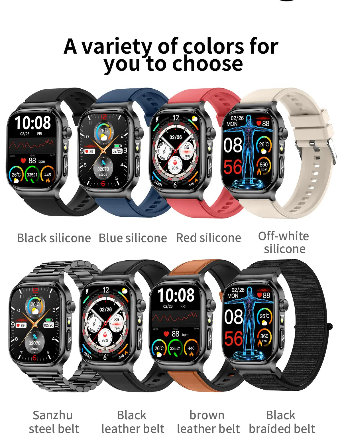 2025 nouvelle montre intelligente 2.04 pouces écran acide urique lipides sanguins composition corporelle cinq détecteurs 650mAh sport HD appel montre intelligente