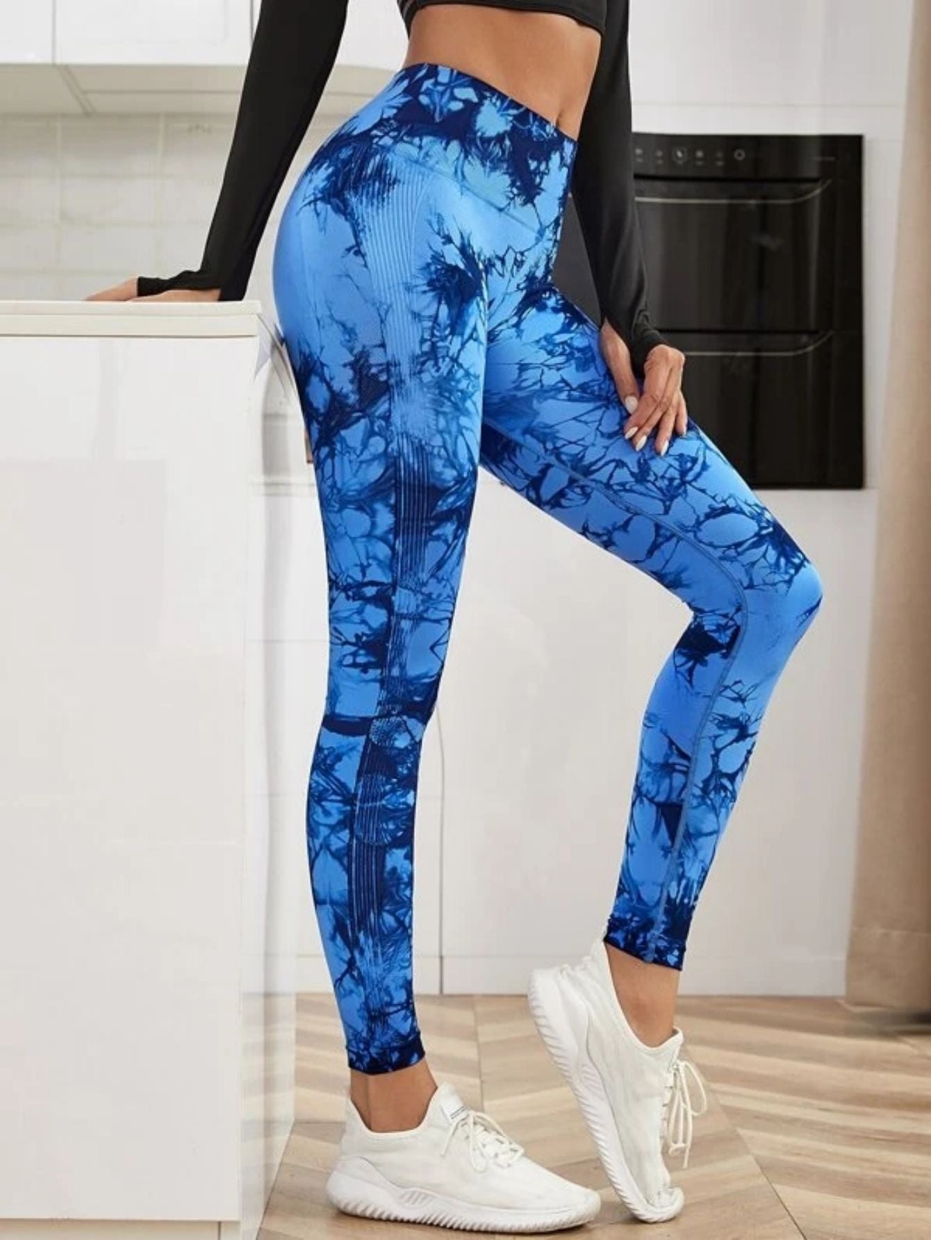 Leggings taille haute sans couture pour femmes, teinture par nouage, Fitness, sport, course à pied, pantalons de Yoga, levage des hanches, collants tricotés élastiques
