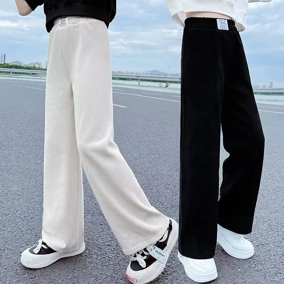 Pantalons à jambes larges pour filles, en velours côtelé, décontractés, à jambes droites, tendance, pantalons longs amincissants, nouvelle collection printemps et automne