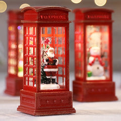 Décoration de cabine téléphonique de noël avec père noël, bonhomme de neige et arbre-ornement de cabine téléphonique rétro rouge avec décoration légère pour la maison