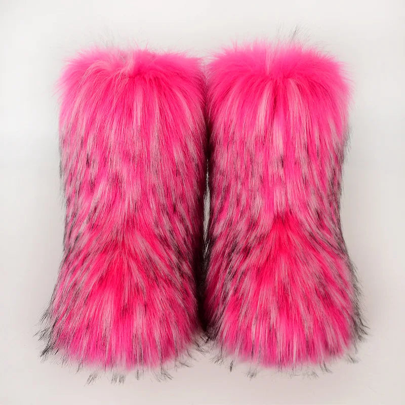 Bottes de neige d'hiver pour femmes en plein air de luxe fourrure fausse fourrure de renard bottes femme en peluche chaud plate-forme chaussures nouvelle mode Bottes grande taille 46